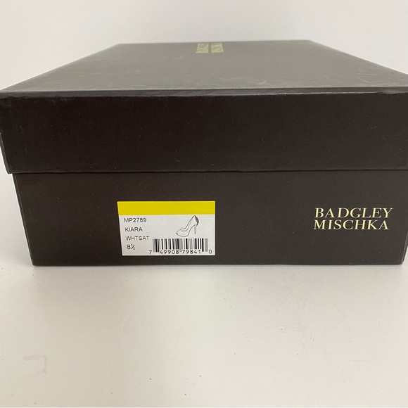 Badgley Mischka Kiara Bridal Pumps 8.5 White Satin | Crystal Heel Peep Toe Shoes - Picture 2 of 16